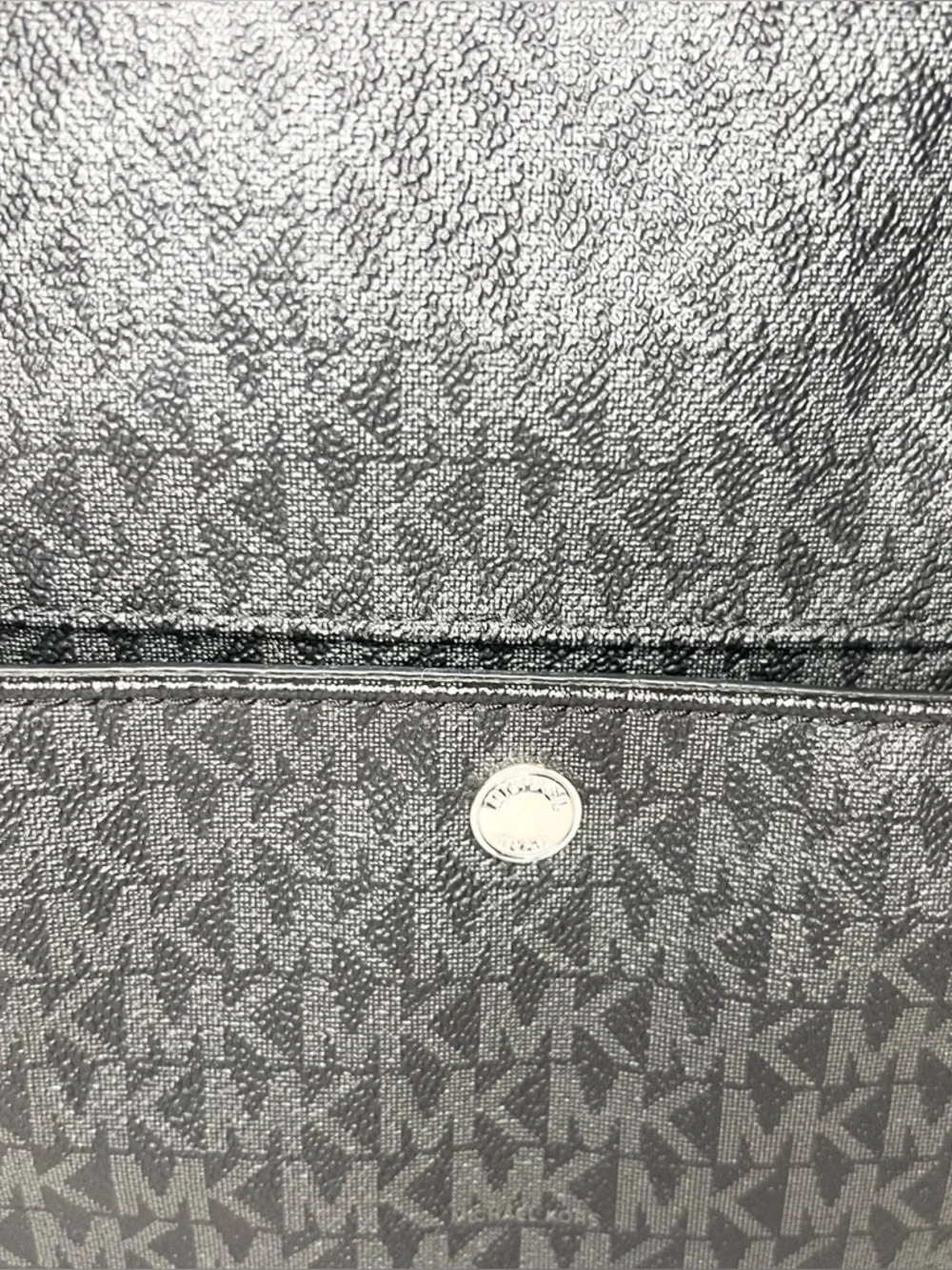 Michael Kors Black Signature MK Logo Jet Set Tote Bag with Front Pocket